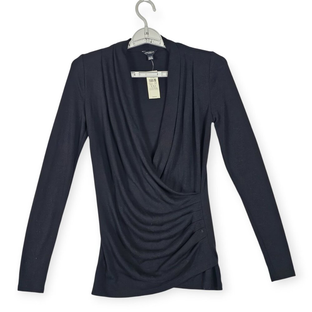 Ann Taylor Black Drape Front Long Sleeve Blouse Women's Size XXS NWT